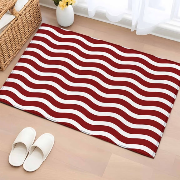 Abstract Waves Washable Small Entryway Area Rugs 2'x3', Stripes Red Water Ripple Low Pile Throw Rug Non-Slip Sturdy Edge Binding Carpet for Front Door Floor Room Entry