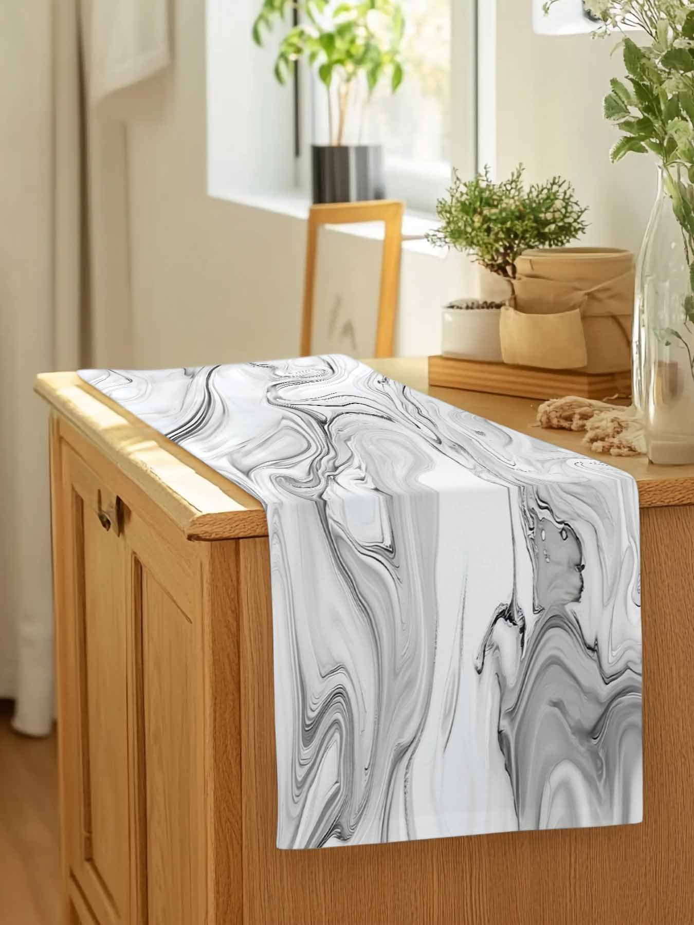 Abstract Waves Water Ripple Table Runner 13x90in Non-Slip Cotton Linen ...