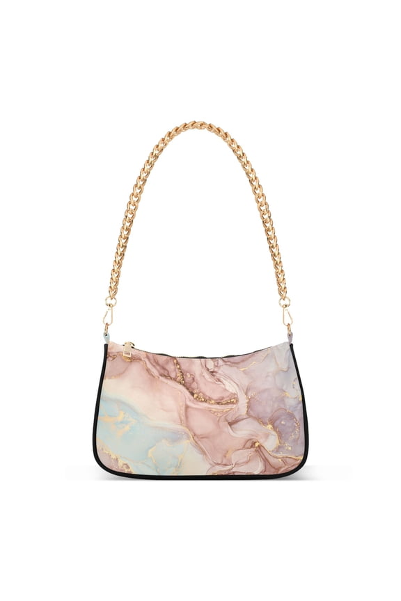 Abstract Waves and Golden Swirls Marble Womens Chain Shoulder Bag Tote Handbag Clutch Hobo Purse with Zipper for Travel Casual