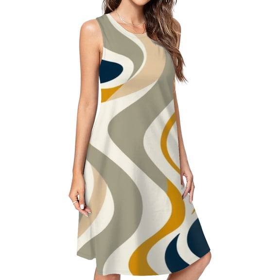 Abstract Wavy Color Block Art Dress Elegant Party Dresses Evening Dresses Women Dress Sleeveless Dress Ladies Dresses