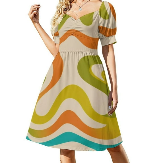Abstract Wavy Colorful Design Short Sleeve Dress Clothes Women's Summer Dress Elegant Dress Daily Dresses For Woman