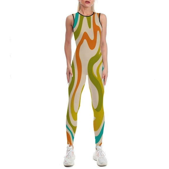 Abstract Wavy Colorful Design Women's One Piece Yoga Jumpsuits Leggings Playsuit Gym Suit Fitness Running Athletic Clothes Gym Wear Set