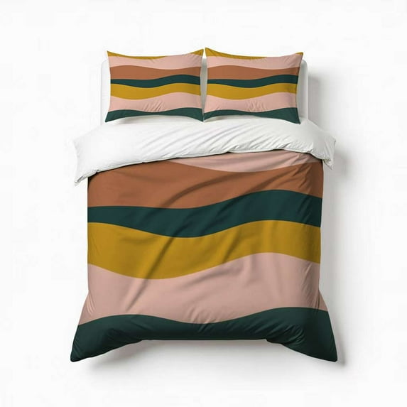 Abstract Wavy Colorful Stripes Design Bedding Set 3 Pcs Soft Microfiber Quilt Cover For Bedroom Decor, Comforter Cover With 2 Pillowcase