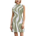thumbnail image 1 of Abstract Wavy Green White Pattern Women's Fashion Casual Dress Summer Stand Up Collar Ruffles Sleeve Dress Elegant Dresses, 1 of 4