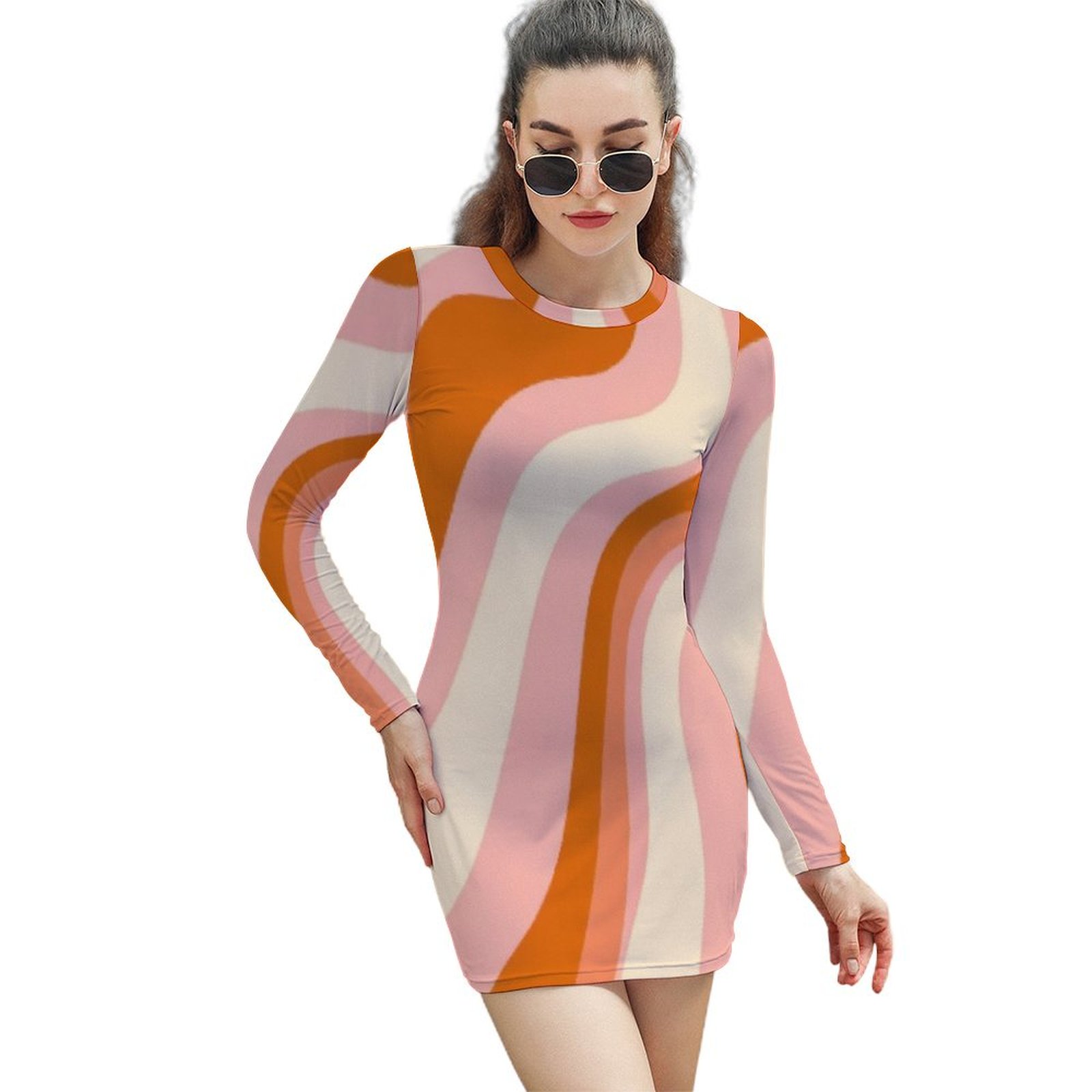 Abstract Wavy Pastel Orange Pink Women's Long Sleeve Bodycon Dress Soft  Stretchy For Everyday Wear And Special Occasions - Walmart.com