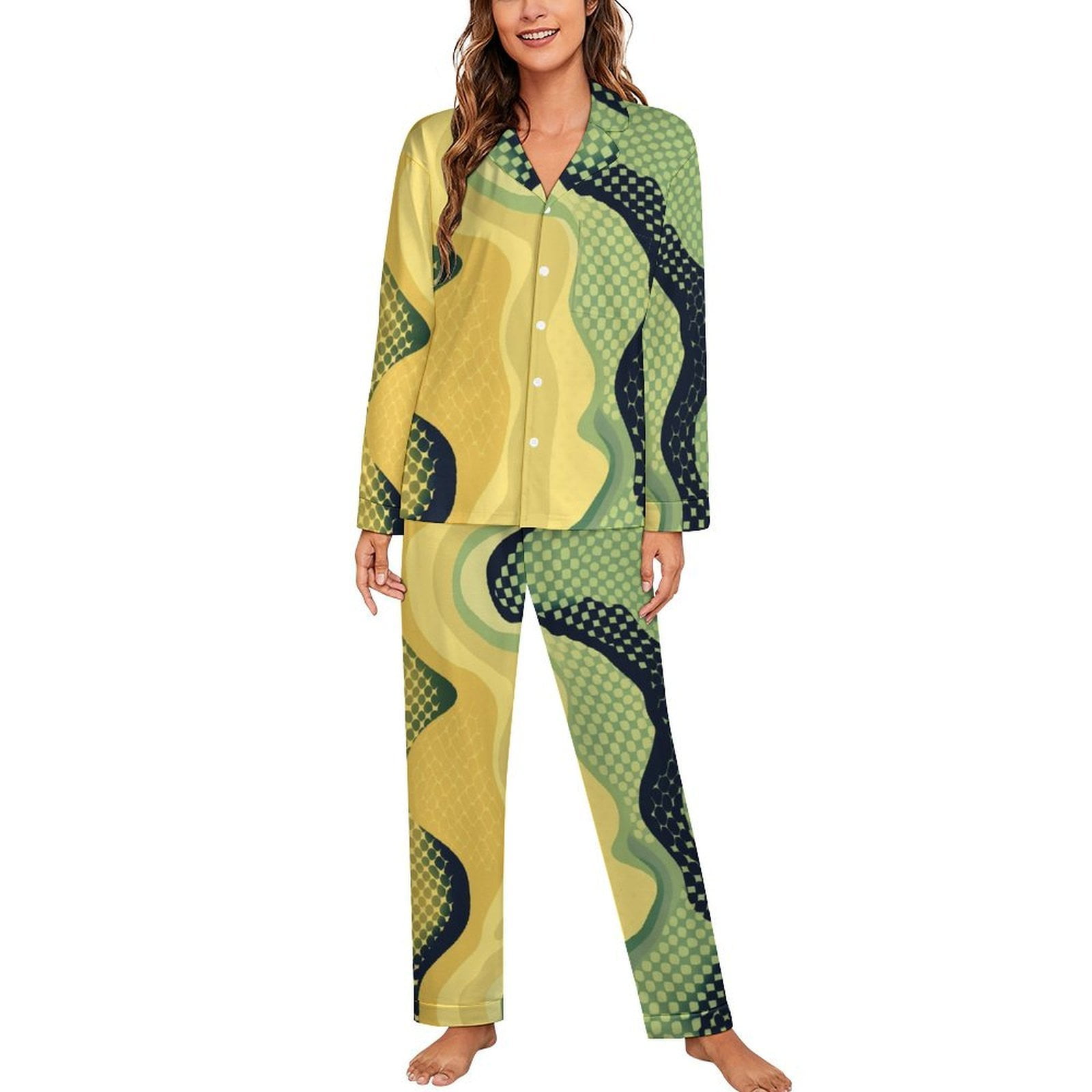 Abstract Wavy Pattern Pajamas Woman Home Suit Autumn Long Sleeve 2 ...