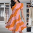 thumbnail image 1 of Abstract Wavy Pink Orange Lines Women's Classic Swing Skater Dress Casual Work Party Cocktail Dresses, 1 of 6