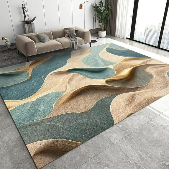 Abstract Wavy Sand Area Rug, Luxurious Multi-Color Non Slip Bedroom Rug, Stain Resistant Durable Carpet For Indoor Living Room Office Decor Mat 2x3ft