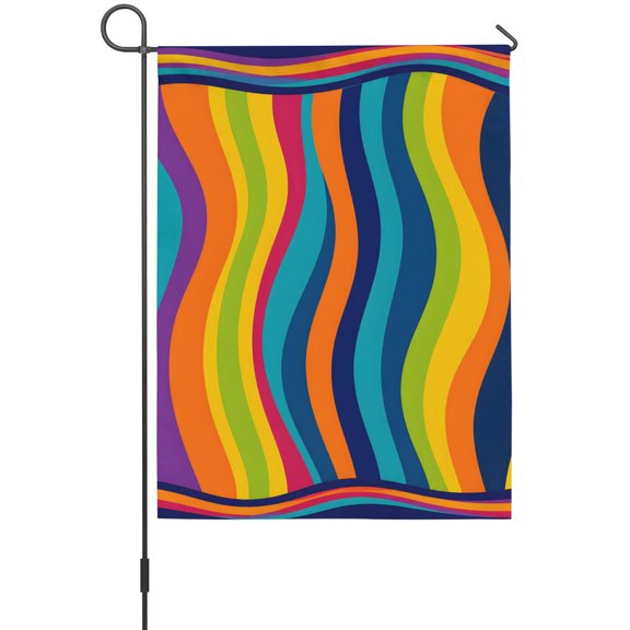 Abstract Wavy Stripes Garden Flags For Outdoor, Retro Summer Blue Yellow Orange Color Bands Small Double Side Yard Flags Weather Proof Garden Decor for Lawn Outside Holiday 12 x 18 Inches
