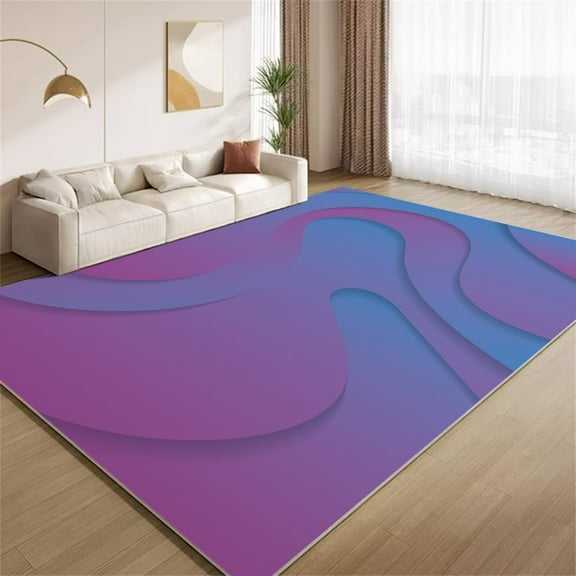 Abstract Wavy Stripes Rug 2x3ft Small Area Rugs Ombre Blue Purple Waves Rugs Ultra Soft Non Slip Washable Low Pile Carpet for Gameroom Bedroom Living Room Playroom Home Decor