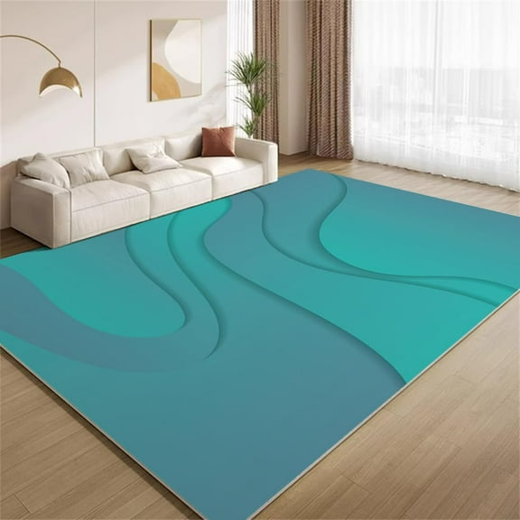Abstract Wavy Stripes Rug 2x3ft Small Area Rugs Ombre Teal Waves Rugs Ultra Soft Non Slip Washable Carpet for Living Room Bedroom Study Office Hallway