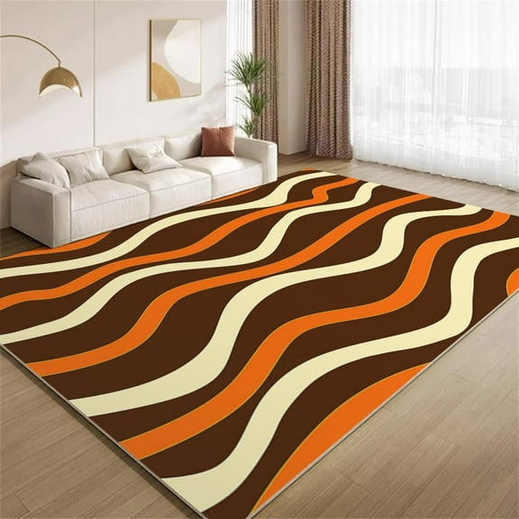 Abstract Wavy Stripes Rug 2x3ft Small Area Rugs Vintage Orange Brown Rugs Soft Non Slip Washable Non Shedding Indoor Carpet for Living Room Bedroom Home Entrance Foyer Decor