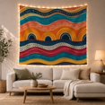 thumbnail image 1 of Abstract Wavy Tribal Bands with Blue Arches, Energetic Boho Decor for Boho Decor Lovers, Vibrant Wall Art, Housewarming Gift Tapestry Wall Hanging for Living Room, Bedroom and Dorm, 1 of 7