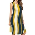 thumbnail image 1 of Abstract Wavy Yellow Blue Lines Spring Summer Dresses For Women Fashion Dress Casual Sleeveless Loose Sundress With Pockets, 1 of 4