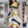 thumbnail image 1 of Abstract Wavy Yellow Navy Gray Women's Classic Swing Skater Dress Casual Work Party Cocktail Dresses, 1 of 6