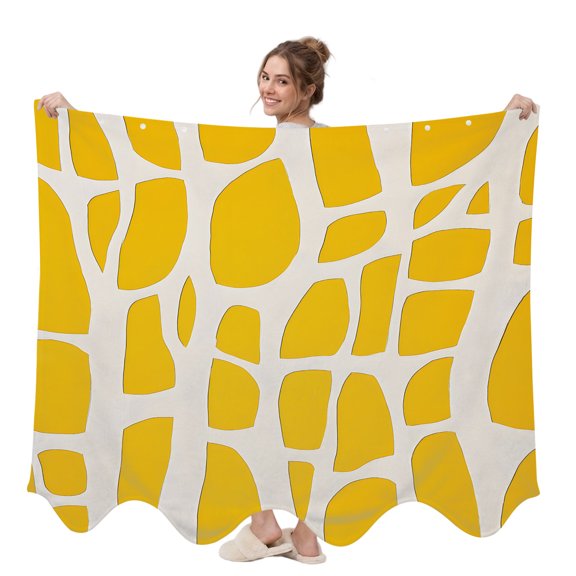 Abstract Wearable Blanket, Modernism Yellow Color Block Line Pattern Plush Thick Cozy Flannel Oversized Adult Throw Body Wearable Blankets with Pocket Gifts for Women Men 58x64in
