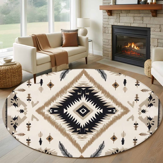 Abstract Weaving Pattern 6FT Round Area Rugs for Living Room 111 Brown ...