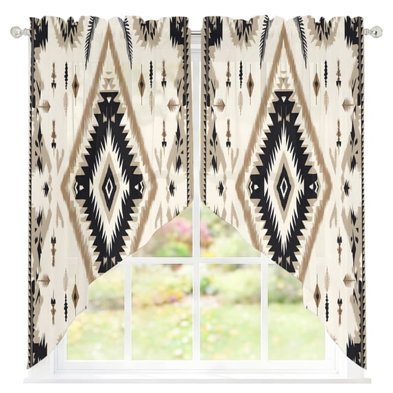 Abstract Weaving Pattern Sheer Curtains Swag Valances for Windows Brown ...