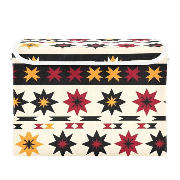 Abstract Western Patterns in Stripes Foldable Storage Bin with Lid and Handle Collapsible Storage Box 16.5 x 12.6 x 11.8 inches