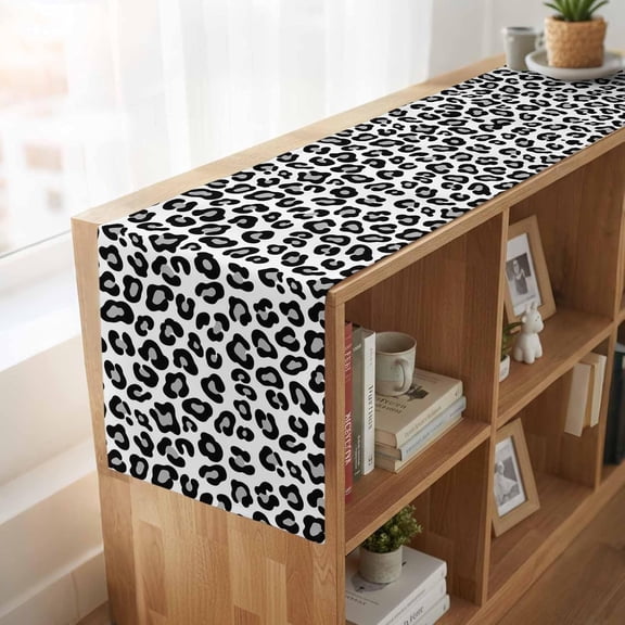 Abstract White Black Leopard Table Runner 36 Inches Long,Table Runners Dresser Scarves Animal Skin Print Decorative Tabletop Scarf for Home Kitchen Dining Holiday Party Tables