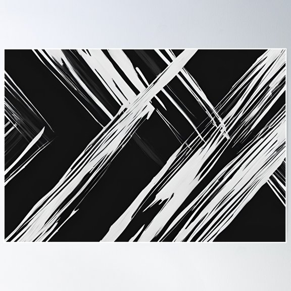 Abstract White Brush Strokes On Matte Black Poster Wall Art, Modern Wall Decor For Living Room Bedroom, 8x12 UNFRAMED