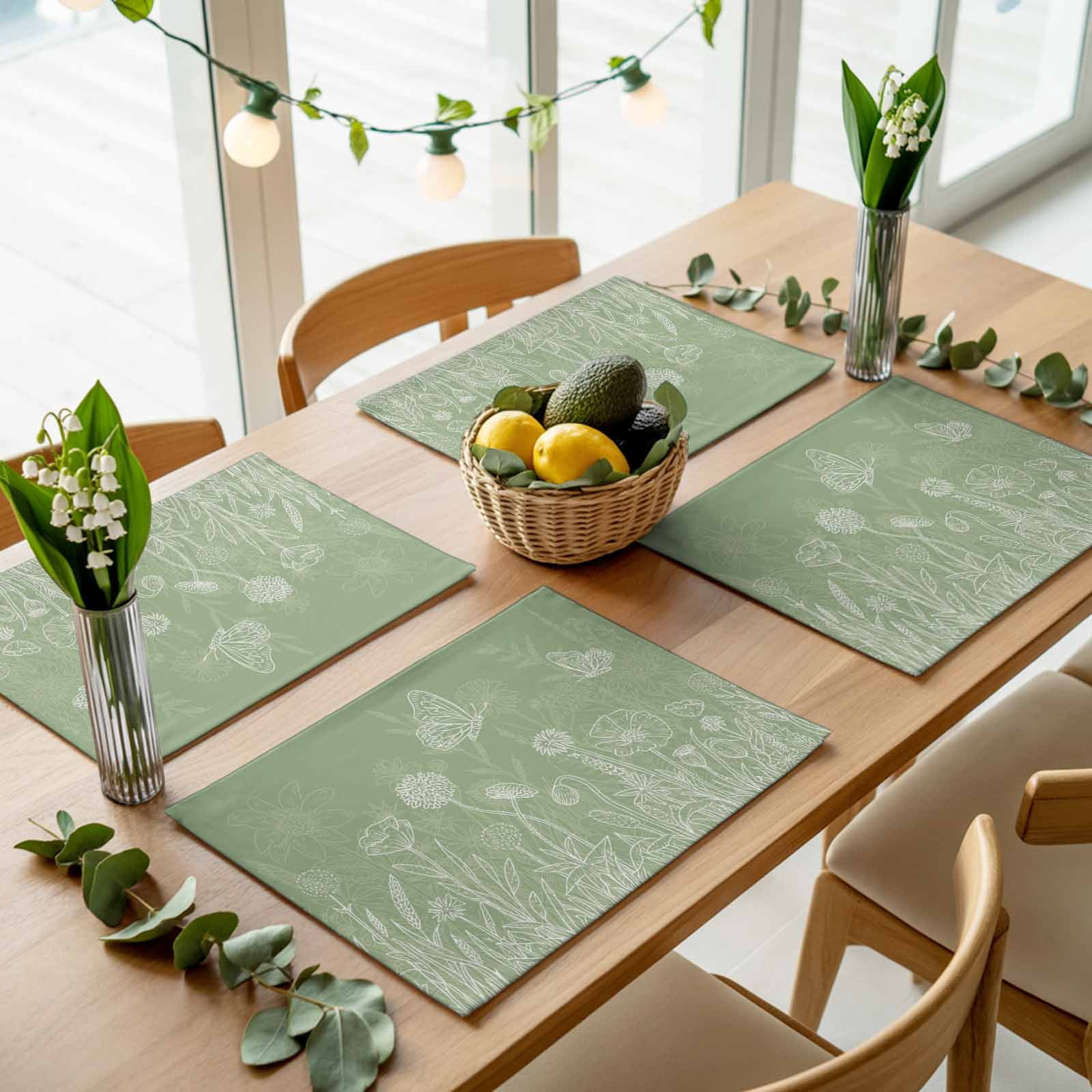 Abstract White Butterfly Floral Placemats Set of 4,Wipeable Washable ...