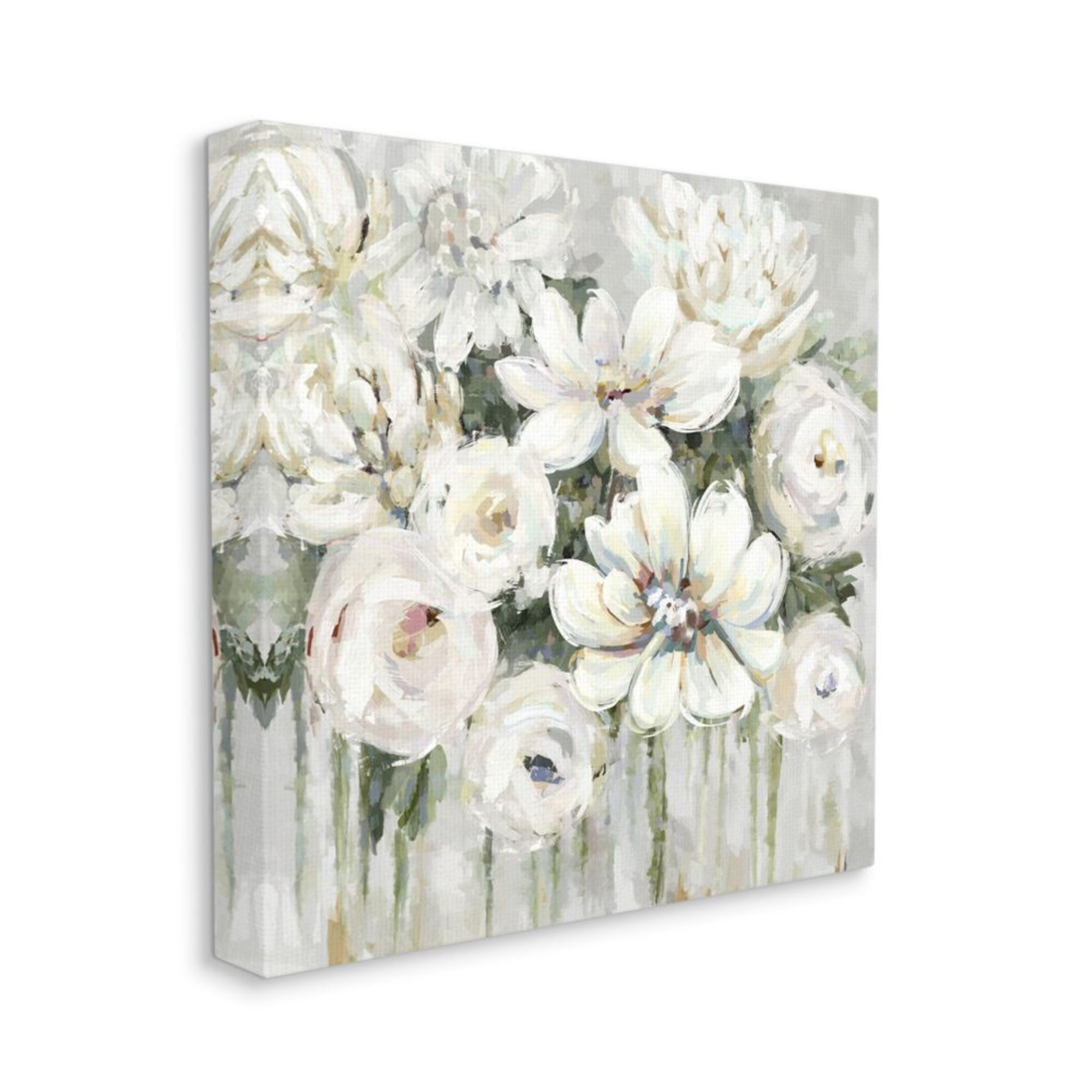 Abstract White Floral Bouquet with Greenery Botanical & Floral Gallery-Wrapped Canvas Print Wall Art, 17x17