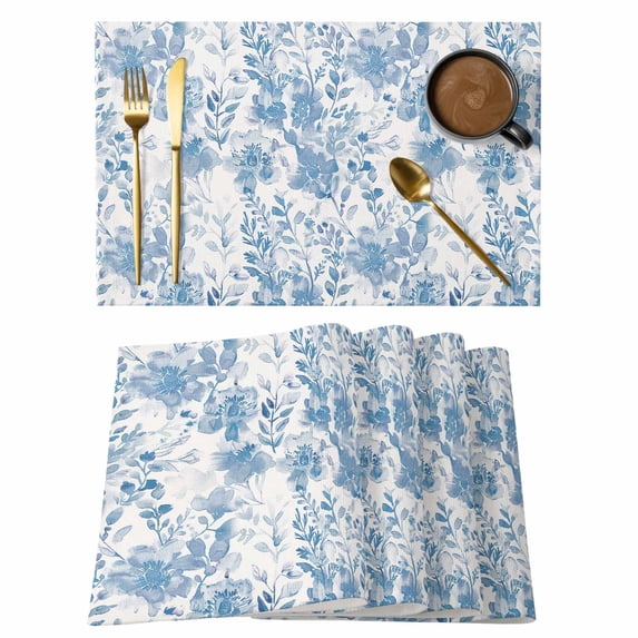 Abstract Off White Floral Placemats Set of 2, Watercolor Plants Flowers Leaf Non-Slip Place Mats Washable Table Mats for Kitchen Dining Table Decorations Indoor/Outdoor