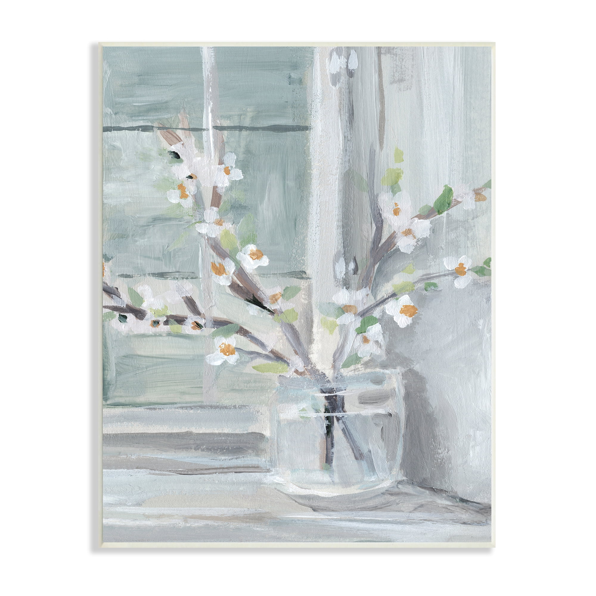 Abstract White Flower Window Sill Contemporary Still Life 13 in x 19 in Framed Painting Art Print, by Stupell Home Décor
