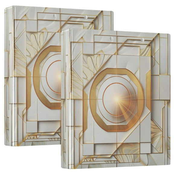 Abstract White Geometric Hardcover 3 Ring Binder 1.5” Round Rings Letter Size Paper Pockets for School Office Supplies