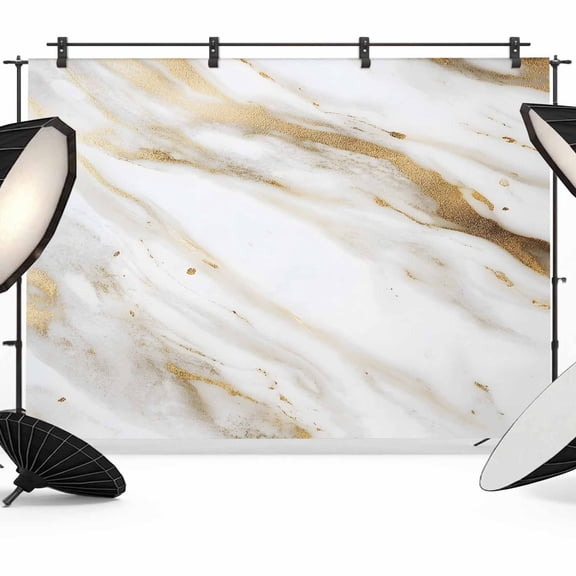 Abstract White Gold Backdrop for Photoshoot, Photography Photo Studio Background Wall Backdrop, Simple Marble Geometric Back Drop Banner Panel for Portraits Wedding Party Live Streaming Decor 7x5Ft