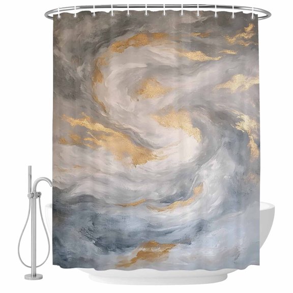 Abstract White Gold Cloud Fabric Shower Curtain Modern Marble Texture Washable Shower Curtains for Bathroom, Waterproof Bath Curtain with Hooks Home Decor 36x72in