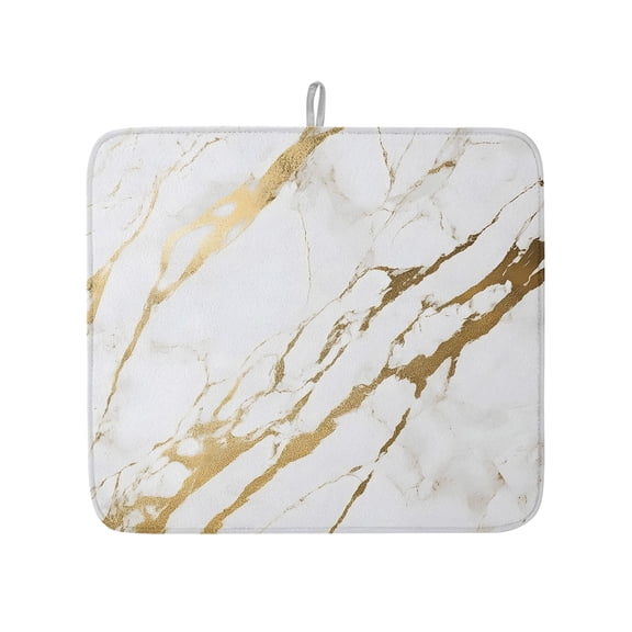 Abstract White Gold Marble Stone Dish Drying Mats for Kitchen Counter,Absorbent Microfiber Dish Drainer Rack Mat Modern Natural Crack Texture Drying Pad for Sinks,Utensils,Countertops,16x18in