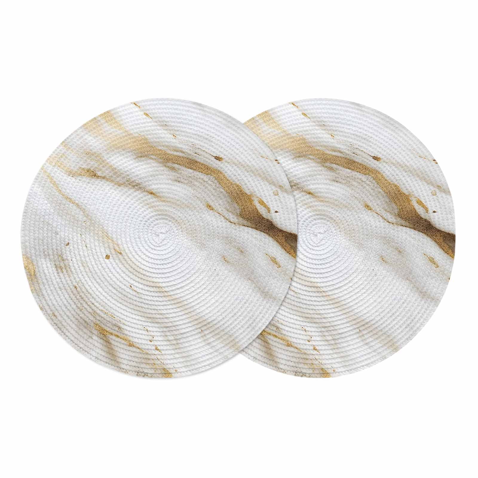 Abstract White Gold Round Placemats Set of 2 Simple Marble Geometric ...