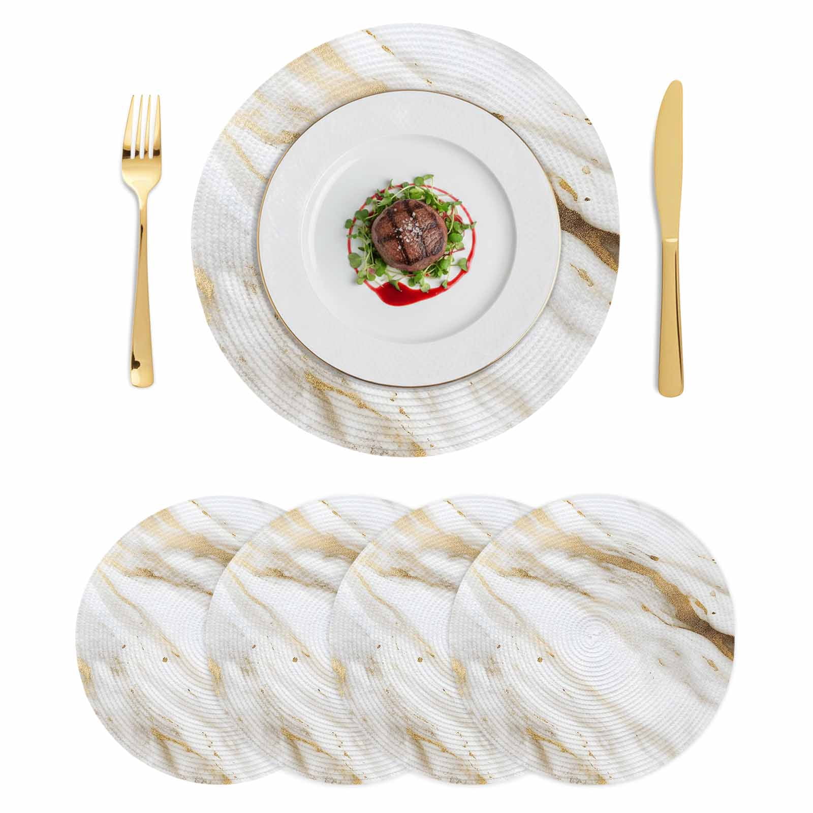 Abstract White Gold Round Placemats Set of 4 Simple Marble Geometric ...