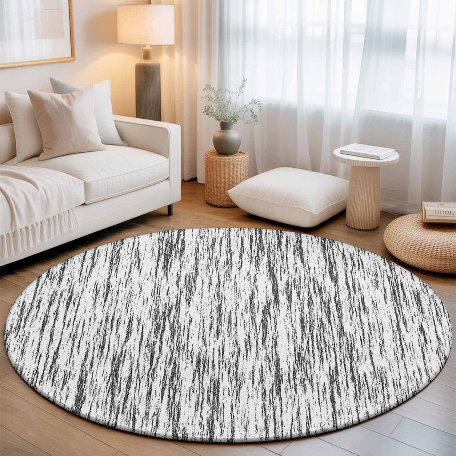 Abstract White Gray Vertical Stripe Round Rug 5ft Imitated Tree Skin ...