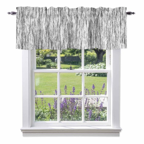 Abstract White Gray Vertical Stripe Valances for Windows,Kitchen Valance Rod Pocket Short Curtain, Imitated Tree Skin Texture Valance Curtain Window Valances for Bedroom Bathroom Living Room 42x12in