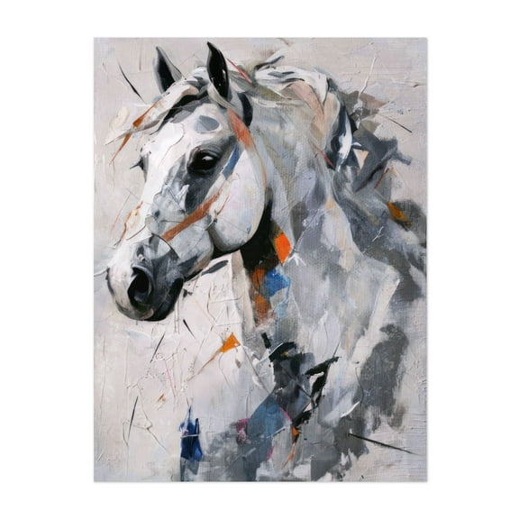 Abstract White Horse Portrait - Modern Digital Oil Painting - Elegant Contemporary Equestrian Art - Digital Art Horse Abstract Wildlife Modern Art Animal Geometric Unframed Wall Art Print 6 x 8 inches