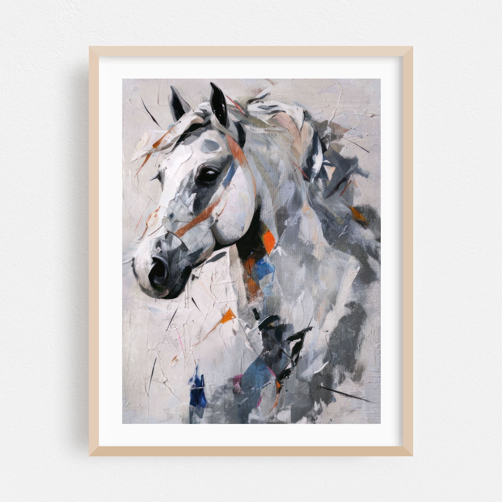 Abstract White Horse Portrait - Modern Digital Oil Painting - Elegant ...
