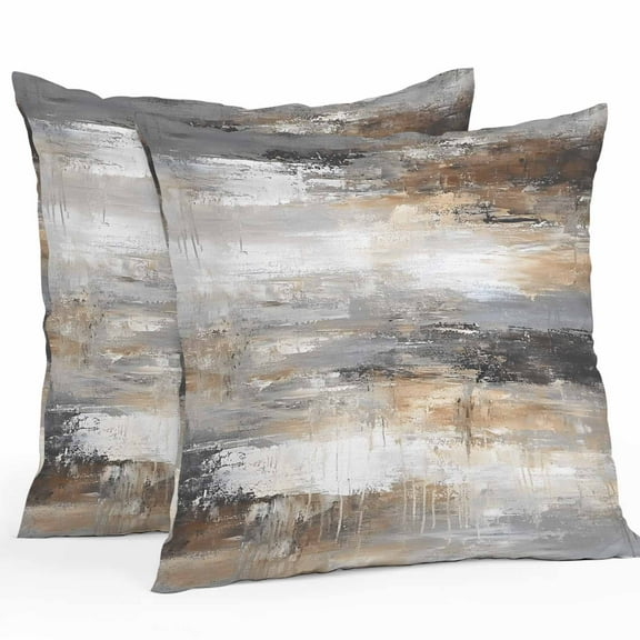 Abstract White Ombre Brown Outdoor Pillow Covers Pack of 2 Oil Painting Waterproof Throw Pillow Covers Decorative Cushion Cases for Patio Garden Tent Balcony Couch 24x24 inch