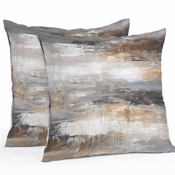 Abstract White Ombre Brown Outdoor Pillow Covers Pack of 2 Oil Painting Waterproof Throw Pillow Covers Decorative Cushion Cases for Patio Garden Tent Balcony Couch 24x24 inch