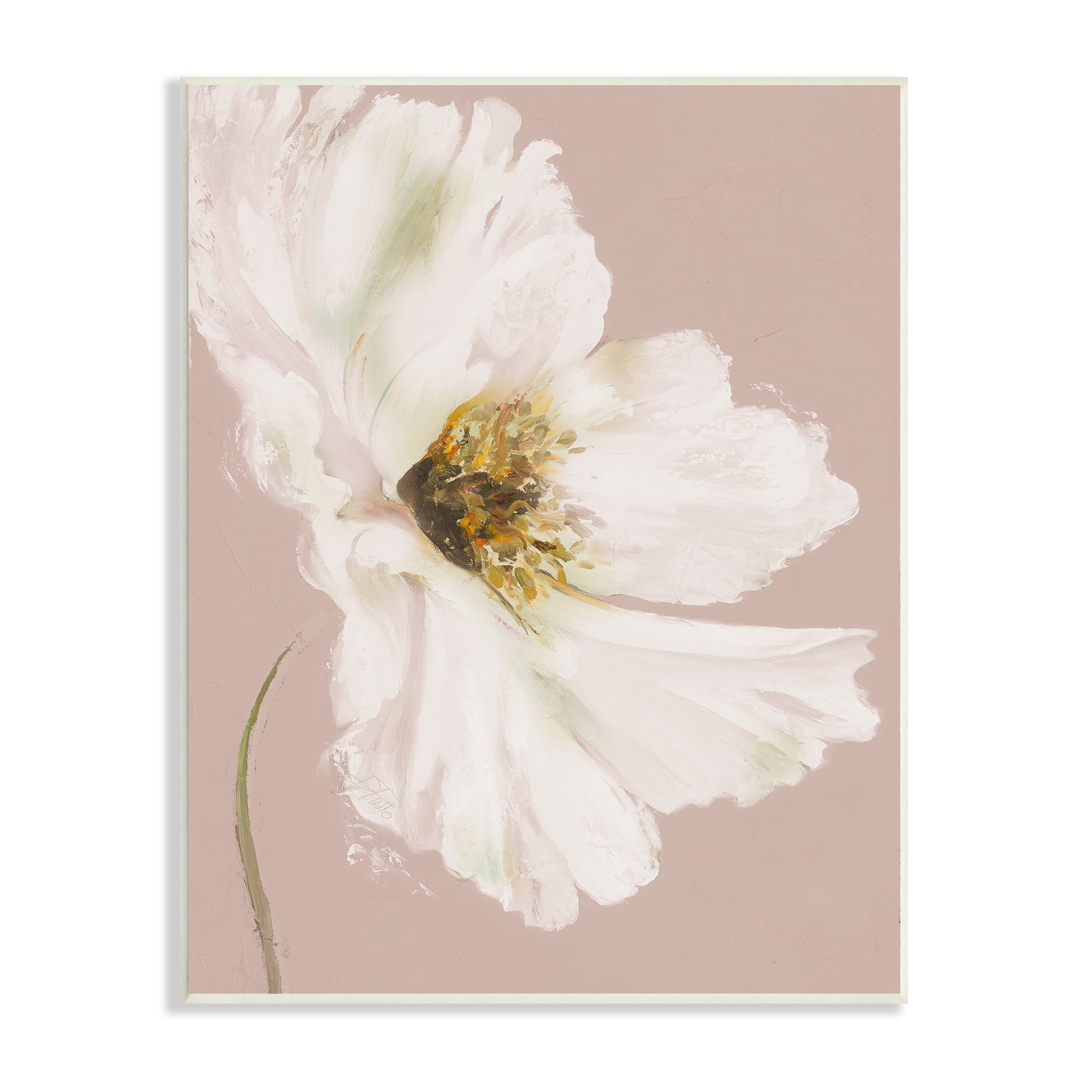 Abstract White Petal Flower Expressive Flower Beige Green 13 in x 19 in Framed Painting Art Print, by Stupell Home Décor