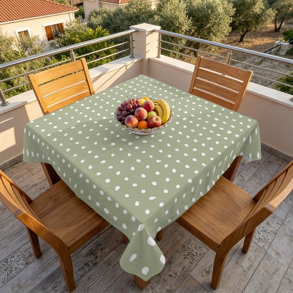 Abstract White Polka Dot Table Cloth 60x60in, Waterproof Square Tablecloth Wipeable Tablecloths Geometric Art on Sage Green Table Covers for Dining Tables Party Indoor Outdoor