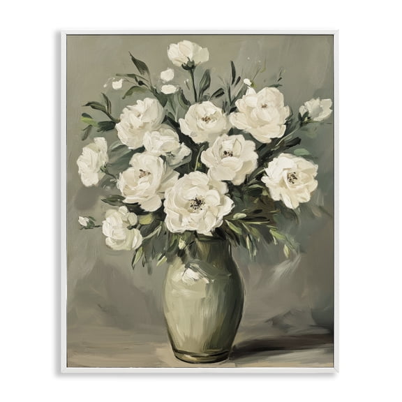 Stupell Industries Abstract White Rose Bouquet White Framed Giclee Art, design by Petal Prints Design