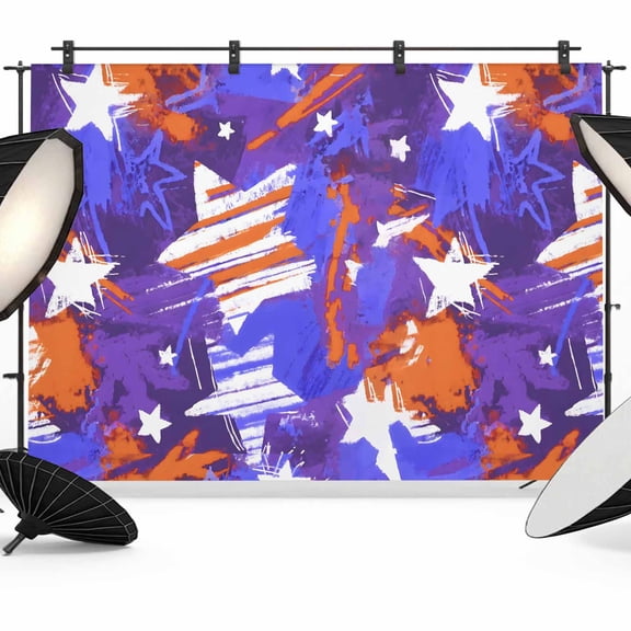 Abstract White Star Backdrop for Photography, Purple Orange Ink Splatter Graffiti Modern Photo Backdrop Portrait Background Party Banner Photo Backgrounds for Studio Booth Props, 7x5ft
