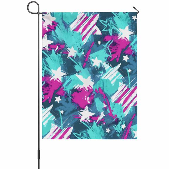 Abstract White Star Garden Flag 12 x 18 Inches, Pink Green Ink Splatter Graffiti Modern Weather Proof Outdoor Patio Flags Double Sided Small Garden Decoration for Yard Outside Home