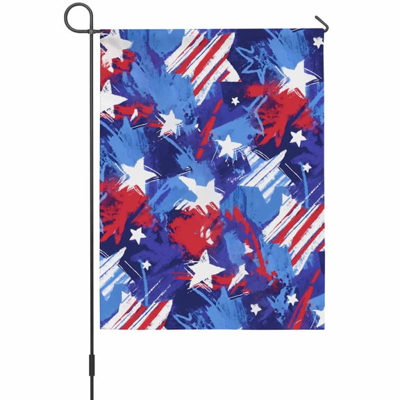 Abstract White Star House Flag 28 x 40 Inches, Red Blue Ink Splatter Graffiti Modern Weather Proof Outdoor Patio Flags Double Sided Small House Decoration for Yard Lawn Outside Home