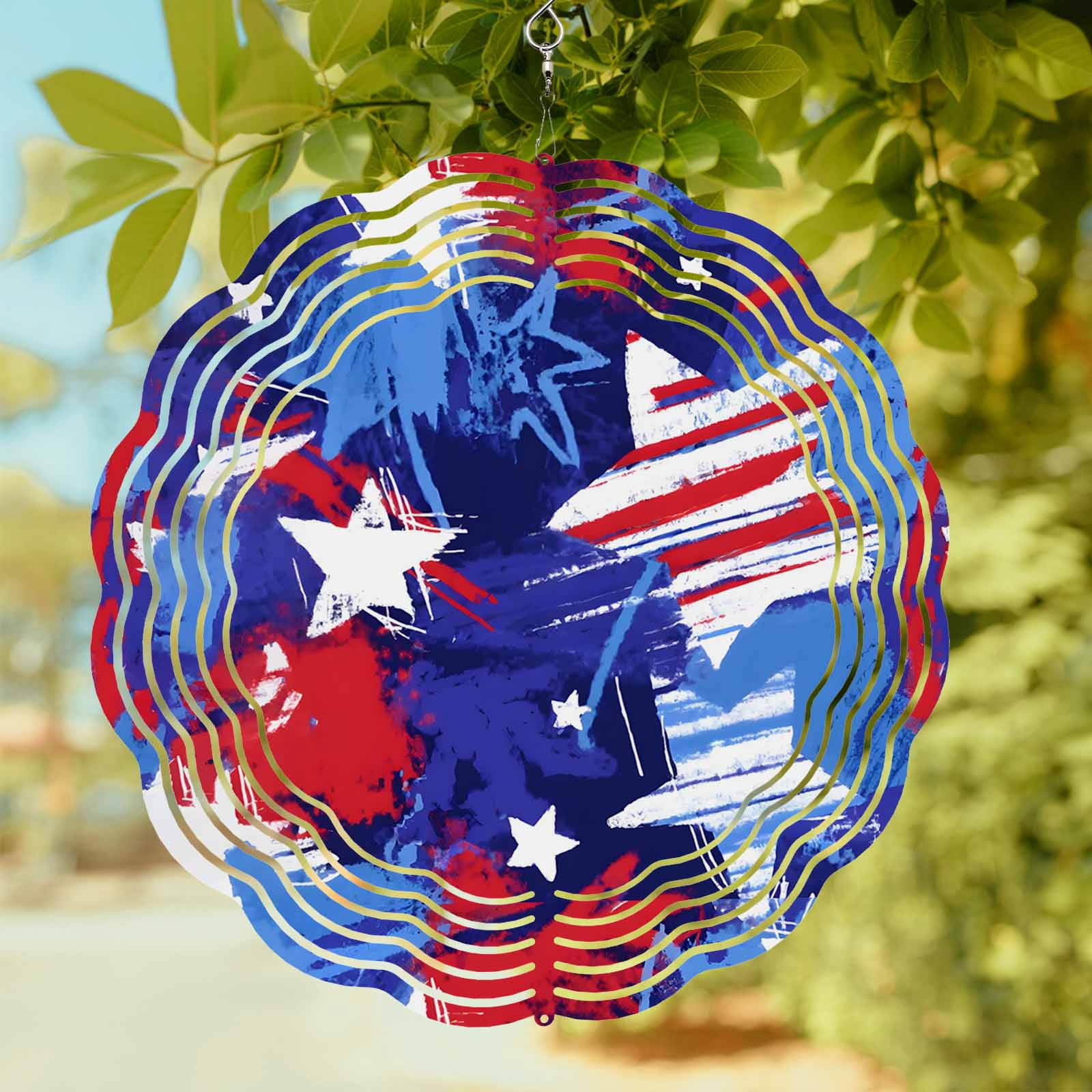 Abstract White Star Wind Spinner for Garden Yard 10In, Red Blue Ink ...