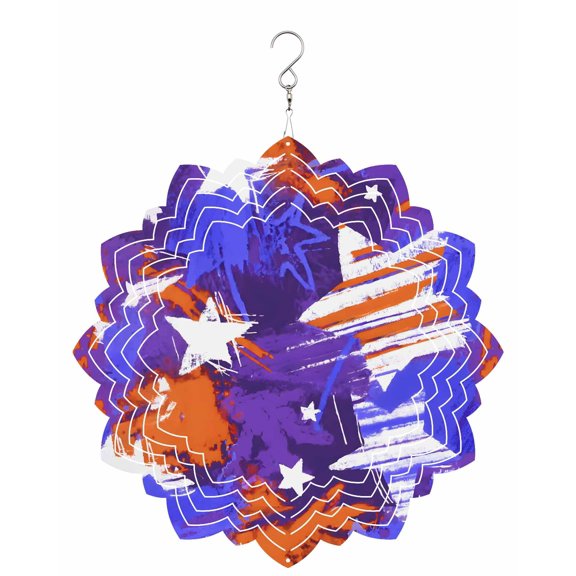 Abstract White Star Wind Spinner for Garden Yard 8In, Purple Orange Ink Splatter Graffiti Modern 3D Stainless Steel Kinetic Hanging Wind Spinners Rustproof Outdoor Decor for Lawn Patio Home