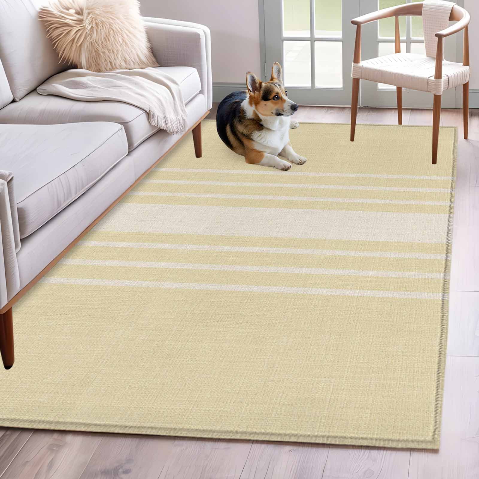 Abstract White Striped 3'x5' Rug for Bedroom Foot of Bed Small Living ...